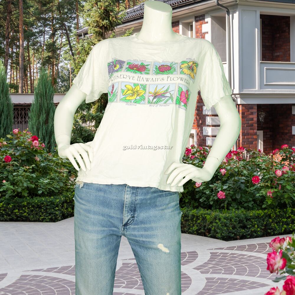 Vintage Preserve Hawaii's Flowers Single Stitch Hawaiian Hawaii Tee T Shirt L